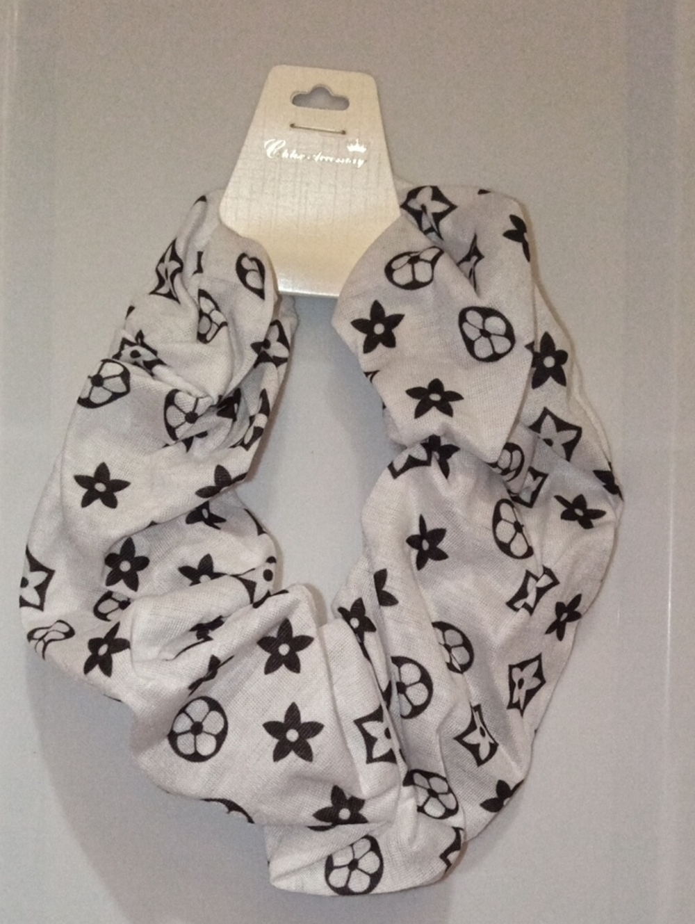 White & Black Patterned Elastic Scrunchie Hair Tie